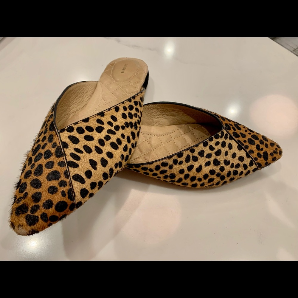 Birdies Swan leopard fur mules